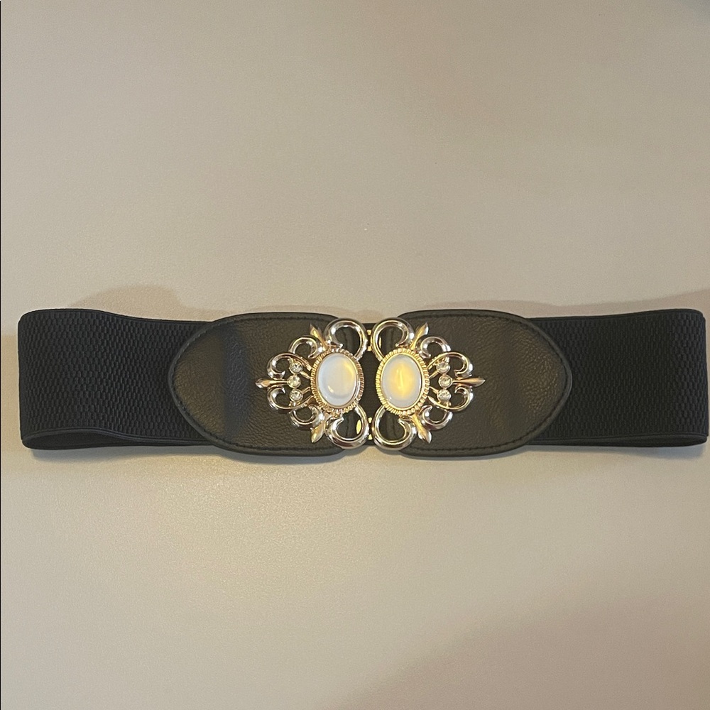 Elegant Black Belt with Gold and jewel Accents